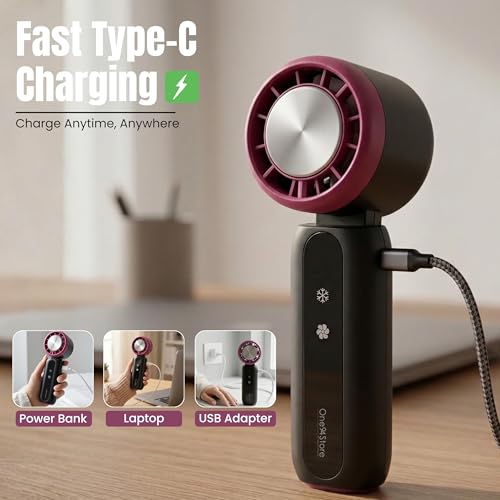 Image of One94Store X49 Portable Mini Fan (Purple) with 12000 RPM Turbo Motor, Touch Controls, 100-Speed Adjustment, 3000mAh Battery, USB Type-C Rechargeable - Compact Handheld USB Fan