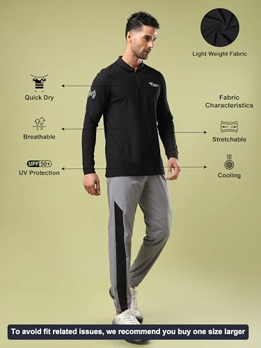Image of TECHNOSPORT Men's Slim Fit Full Sleeve Polo T-Shirt with Collar, MATPIQ Quick Dry Moisture Wicking Polo Tee for Gym Sports Golf and Casual Wear