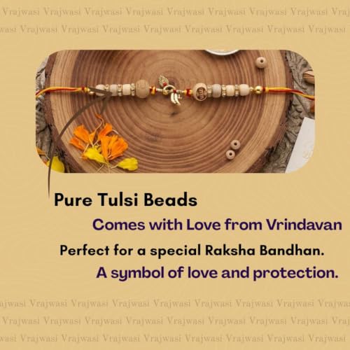Image of Original Tulsi Rakhi for Brother | Handmade Natural Tulsi Beads Rakhi | Sacred Raksha Bandhan Rakhis for Boys | Traditional Spiritual Rakhi Gift