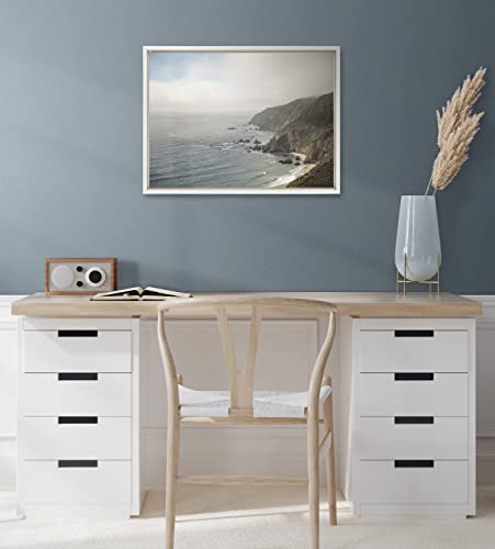 Kate and Laurel Sylvie Wild Coast No 2 Framed Canvas Wall Art by Crystal Lynn Collins; 18x24 White; Scenic Coastal Ocean View Art for Wall by Kate and Laurel - Used condition - Image 2