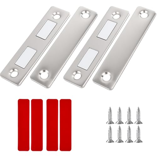 2 Piezas Iman Puerta Armario Adhesivo, Ultra Delgado Cierre Magnetico Pestillo Fuerte Autoadhesivo Iman Puerta Corredera Fuerte con Tornillos para Muebles Cocina Baño Armario Gabinete Cajón Ventana
