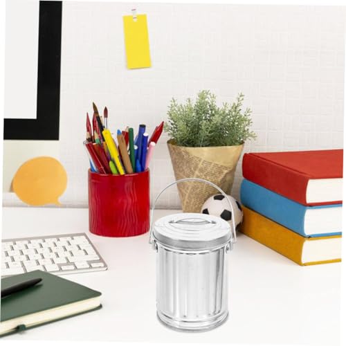 Set de 2 mini canecas de basura de escritorio plateadas miniatura 5