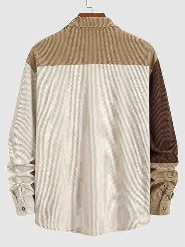 ZAFUL Men's Corduroy Shirt – Colorblock Long Sleeve Button Up Fall Casual Shirt 6