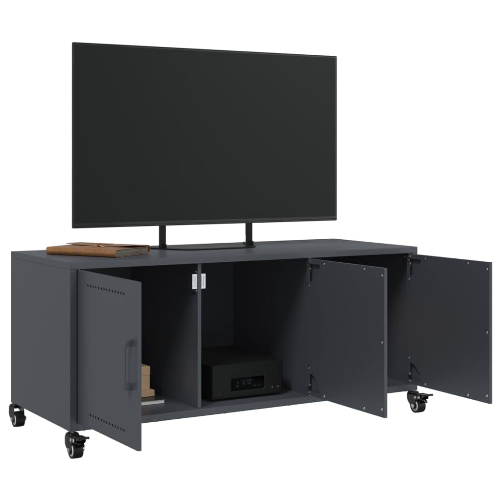Mobile TV antracite con ruote, 100,5 x 39 x 43,5 cm, in acciaio