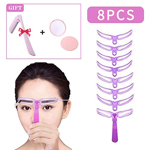 DAGEDA 8 PCS Eyebrow Stencils + Eyebrow Razor + Mirror, Eyebrow Assistant Tool, DIY Makeup Tools, Eyebrows Grooming Stencil Kit,Eyebrow Stencils Reusable,Eyebrow Drawing Guide Card,Shaping Template