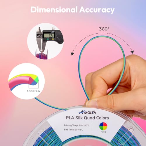 Image of AMOLEN Silk PLA 3D Printer Filament Bundle, Shiny Silkverse 4 Colors in 1 Filament 1.75mm Pack Multi Color from 4 Angles, 4x200g