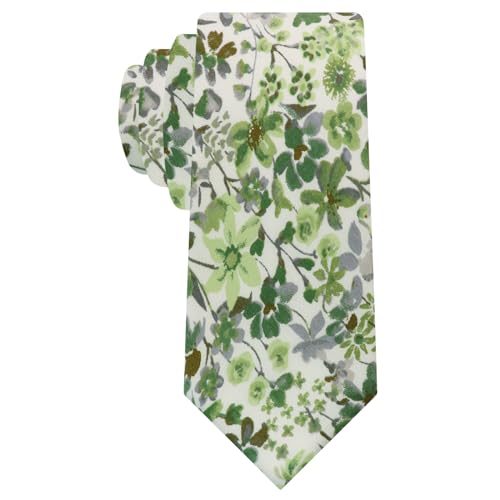 Image of Luckyvestir Ties for Men, Sage Green Cotton Floral Tie 2.76 inch Flower Printed Men's Neckties for Wedding /Groomsmen /Suit /Party