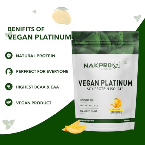NAKPRO 100% Soy Protein Isolate, Mango - 1kg | 25.3g Protein, 4.6g BCAA | Natural Vegan Plant Protein Powder | Easy To Digest | All Essential Amino Acids for Muscle Gain and Recovery