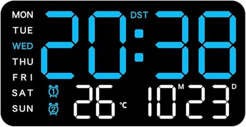 Image of 15-Inch Digital Wall Clock with Large LED Display - Remote Control, Auto-Dimming, Night Light, Date, Day, Temperature, DST Function - Ideal for Living Room, Bedroom (9 inch Blue)