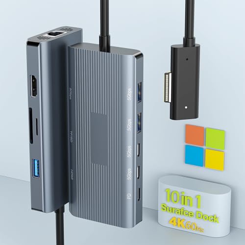 Microsoft Surface Dock 2, Station d'accueil 10 en 1 avec HDMI 4 K @ 60 Hz, Ethernet, Fente SD/TF, USB 3.0, PD, Surface Dock Hub pour Surface Pro...