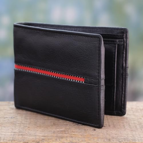 NOVICA Artisan Handmade Men's Leather Wallet Black for with Multiple Pockets Handbags Wallets India ' Suave in Red'2
