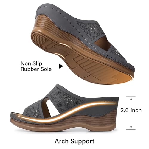 Image of TEMOFON Women Wedge Sandals Dressy: Comfortable Lightweight Summer Shoes | Low Wedge Heel - Fit Wide Feet - Comfy Stylish Slip on Sandals Size 5-11