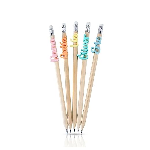 Lápices de madera personalizados con nombre en metacrilato de colores. Con goma. Marcasitios. Detalle de cumpleaños, comunión, bautizo y boda para niños. Unidad o pack de 3,5,10,25 y 50.