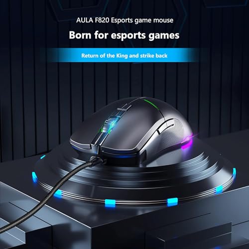 Image of AULA F820O Wired Optical Mouse with 8 Key | RGB Backlight, 6400DPI Wired Optical Mouse (USB 2.0 - Black)