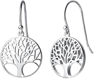 Tree of Life Earrings Pendant Earrings for Women Teenagers with 925 Sterling Silver - Diameter: 15 mm
