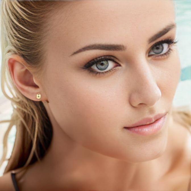 Miniatura 6 de Aretes de bola de oro para mujer, aretes de circonita cúbica de oro de 14 quilates, hipoalergénicos, sin níquel