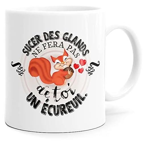 Mug Humour Sucer des Glands ne Fera pas de Toi un Ecureuil Tasse Message drôle. Idée Cadeau Original Ami, Couple Amoureux Collègue Frère Sœur pour Anniversaire Noël Souriez dès le Réveil