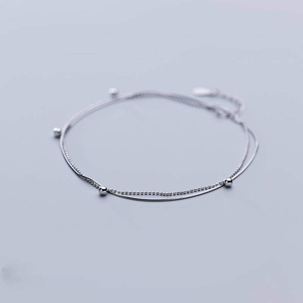 cavigliera Cavigliera in Argento S925, Moda Femminile Coreana a Doppio Strato con Perline di Serpente Catena di Ossa di Serpente Personalizzata Gioielli Argento, Argento 925