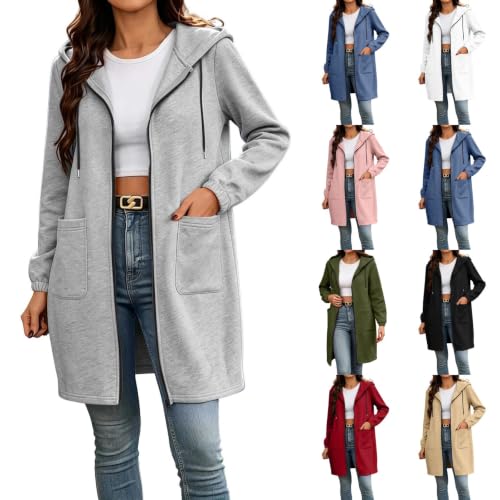Long Zip Up Hoodie Women Trendy Oversized Hooded Sweatshirts Fleece Jacket - image 1