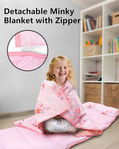 Image of Primlect Toddler Nap Mat with Detachable Blanket and Removable Pillow, Kids Sleeping Bag 55''x35'' for Daycare Preschool Kindergarten, Toddler Sleeping Mat for Boys and Girls