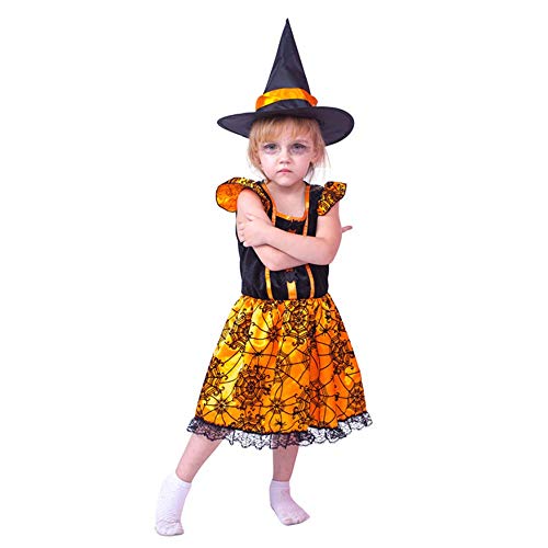 Jnzr Halloween de los niños Traje de Bruja, Linda Muchacha de la araña Traje de Asistente Bruja y Traje de los niños del Sombrero del niño,S