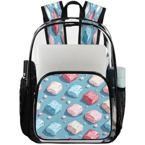 Cotton Candy Clear Backpack for Stadium Events, Dessert Waterproof Clear Bag for Women Men Adult Sport Work Daily Music Festival and Concerts