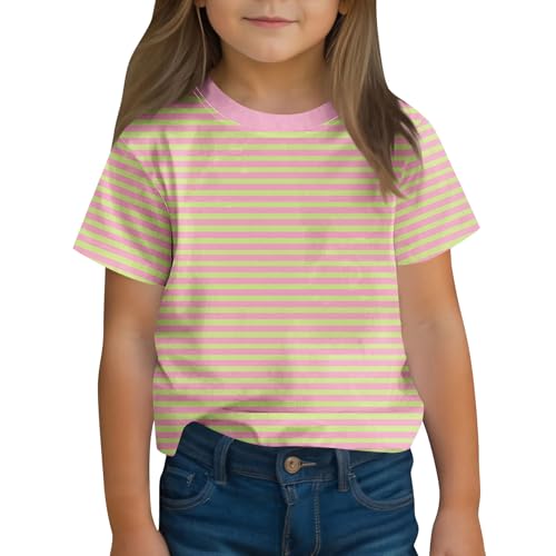 Girls Color Block Short Sleeve T-Shirts Casual Striped Boys Summer Tops Loose Crewneck Basic Tees for Kids 3-14 Years