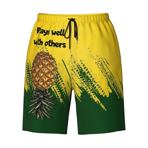 IMAGIXIR Mens Swim Trunks Quick Dry with Mesh Lining Upside Down Pineapple Beach Shorts 7 Inch Swimming Trunks with Pockets for Surfing Vacation XX-Large
