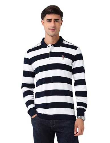 Image of U.S.Polo Association Men's Horizontal Striped Regular Fit Polo Shirt (USTSH3206 White XL)
