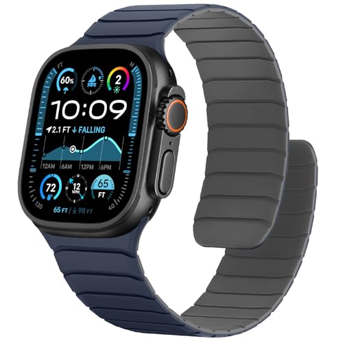 Sixmoat Magnetisches Silikon Armband Kompatibel mit Apple Watch 49mm 46mm 45mm 44mm 42mm, Wasserdichte Sport Armbänder Design für iWatch Ultra 3 2 1 SE Series 11 10 9 8 7 6 5 4 3, Dunkelblau-Grau