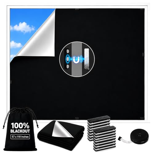 Lequin Window Blackout Cover 118 x 57 Magnetic Blackout Shade Curtain No Drill Black Out Shades Blind Cover for Dorm Room Home RV Camping Travel