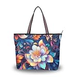 Sevdomey Bolsa de mano de flores de fantasía para mujer con cremallera, bolsa de lona de gran capacidad para el trabajo, viajes y compras, Flores de fantasía, 40 x 29 x 9cm