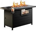 Ciays 43-Inch Propane Fire Pit Table with Glass Beads & Lid, CSA-Certified Gas Fire Pit with Cup Holders, Hanging Shelf & Nylon Cover, Outdoor Fire Pit for Patio & Deck, 60,000 BTU Heat Output
