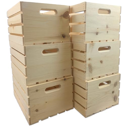 Wilson Large Wooden Pine Crate for Storage and Decoration at Home, Office, Kitchen, Bedroom, and Retail (12.5'x9.625'x17.875') (Set of 6) (6)