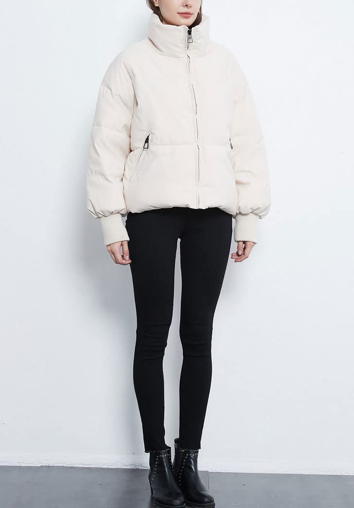 Gihuo Women’s Winter Cropped Puffer Jacket Coat Short Warm Quilted Jacket: Medium White