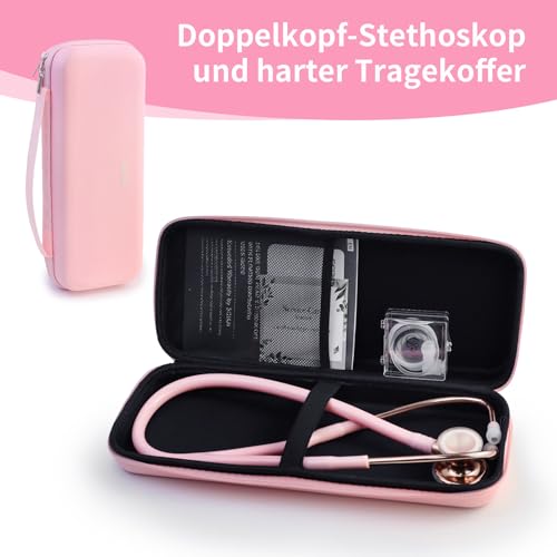 SCIAN Kardiologie-Stethoskop mit beidseitig einstellbarer Membran, professionelles Stethoskop mit Tragetasche für Ärzte, Pflegekräfte, Medizinstudenten und Kliniker, rosa
