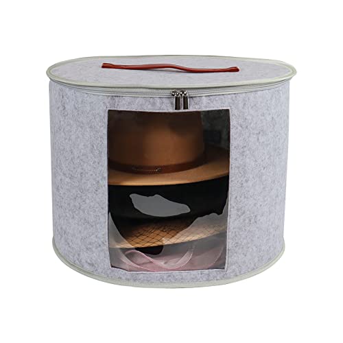 19" D X 14" H Large Hat Box, Felt Hat Boxes For Women And Men Storage, Foldable Hat Storage With Clear Window,Decorative Closet Organizer For Various Types Of Hats,Stuffed Animal Toy Storage Box #TOP26