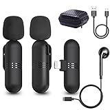 MIABOO 2 Pack drahtlose Lavalier-Mikrofon für iPhone,Plug-Play omnidirektionale Kondensatormikrofon Form Zweikanal-Aufnahme Audio-Video für Podcast Facebook YouTube Interview Tiktok Vlog, Mattschwarz