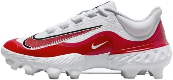 Nike Alpha Team Huarache Elite 4 Low Rubber Baseball Cleats, 12 White/Red
