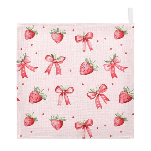 Image of Washcloths Set Bathroom Kitchen Wash Cloths Face Towels Wipes Strawberry Bows Cute Decorative 12x12 Inch 5 Pack