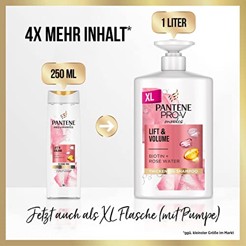 Foto von Pantene Pro-V Miracles Lift & Volume Shampoo (1 L), Haarpflege für Feines Haar, Volumen Haare, mit Biotin & Rosenwasser, mit Pump Spender, sofortige Fülle und sichtbar dickeres Haar