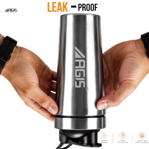 Image of AGIS Steel Shaker Stainless Steel 700ml Leakproof Shaker Bottle with Measurement Marking, Perfect for Fitness Enthusiast & Athletes, Ideal for Mixing Protein Shakes & Pre-Workout Formula (Silver)