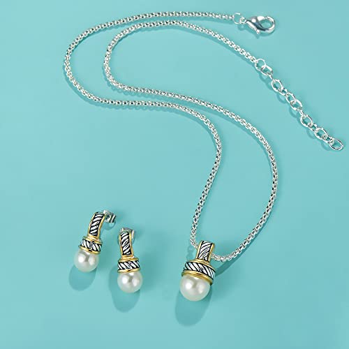 UNY JEWEL Two Tone Twisted Cable Wire 12mm Imitation Pearl 2.5mm Box Chain 45CM+5CM Women Pendant Necklace Christmas Gifts3