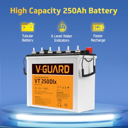 Image of V-Guard Inverter & Battery Combo (Smart Pro 1200S Inverter, VT 250 DLX (230 Ah Tall Tubular Battery)) for Home, Office & Shops