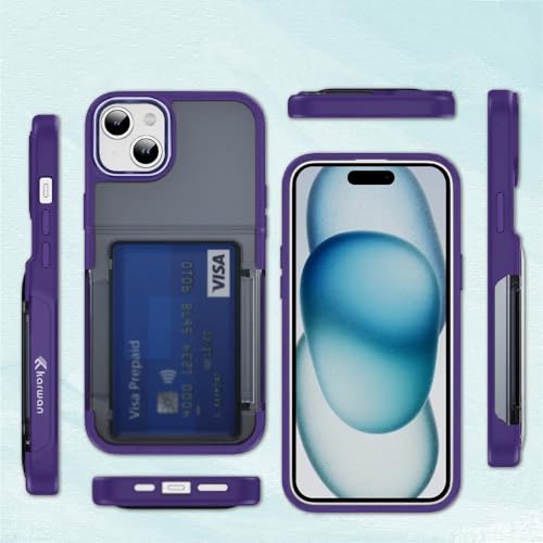 Image of KARWAN Shockproof Translucent Cardholder Back Case Cover Compatible with iPhone 15 Hybrid with Strong Minimalist Design (Purple)