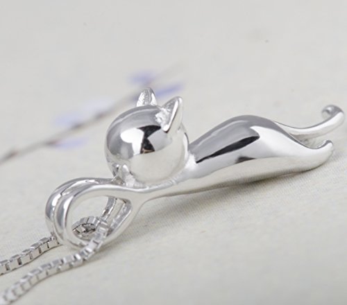 S.leaf S925 Sterling Silver Cat Necklace Polish Mirror Silver Cat Pendant Collarbone Necklace #TOP2