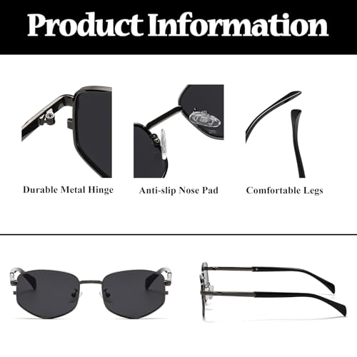 Image of LJCZKA Trendy Square Metal frame Sunglasses for Women Men Retro Polygon Sun Glasses Luxury Classic Shades