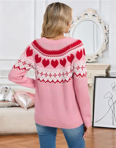 Image of Women's Fair Isle Sweater Crew Neck Long Sleeve Fall Vintage Knit Tops