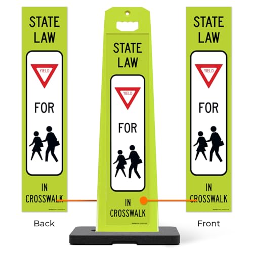 yield for pedestrians crosswalk sign for school zone and street crossing panel sign kit double sided 3m engineer grade reflective 20 lbs black portable rubber base impact resistant plastic frame