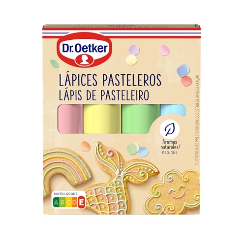 DR. OETKER - 4 Lápices Pasteleros de Colores Pastel para Repostería, Color Rosa, Azul, Amarillo y Verde - Decorar Tartas, Galletas y Cupcakes, Fácil Aplicación
